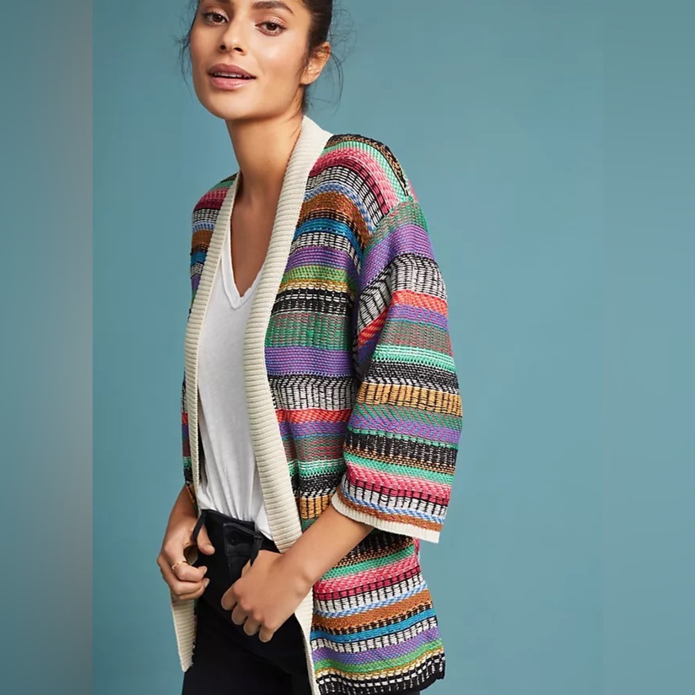 Anthropologie Maeve Ashbury Colorful Striped Sweater Cardigan